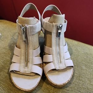 Beautiful Torrid Taupe Front Zip Summer Cork Sandal Wedge Heeled Shoes